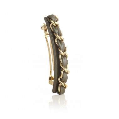 Barrette KELLY cuir et chaine dorée
